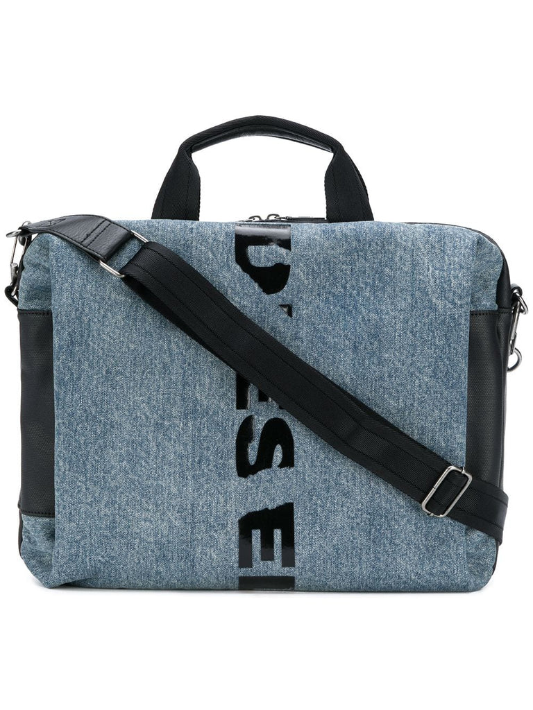 slashed logo messenger bag