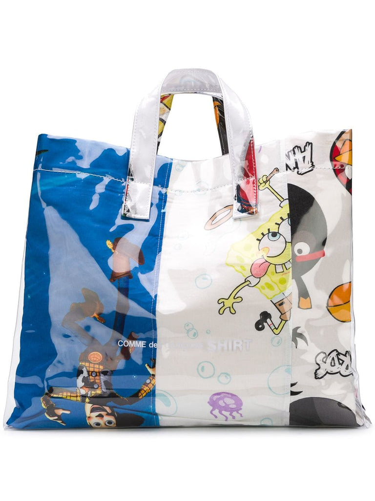 multi cartoon print tote