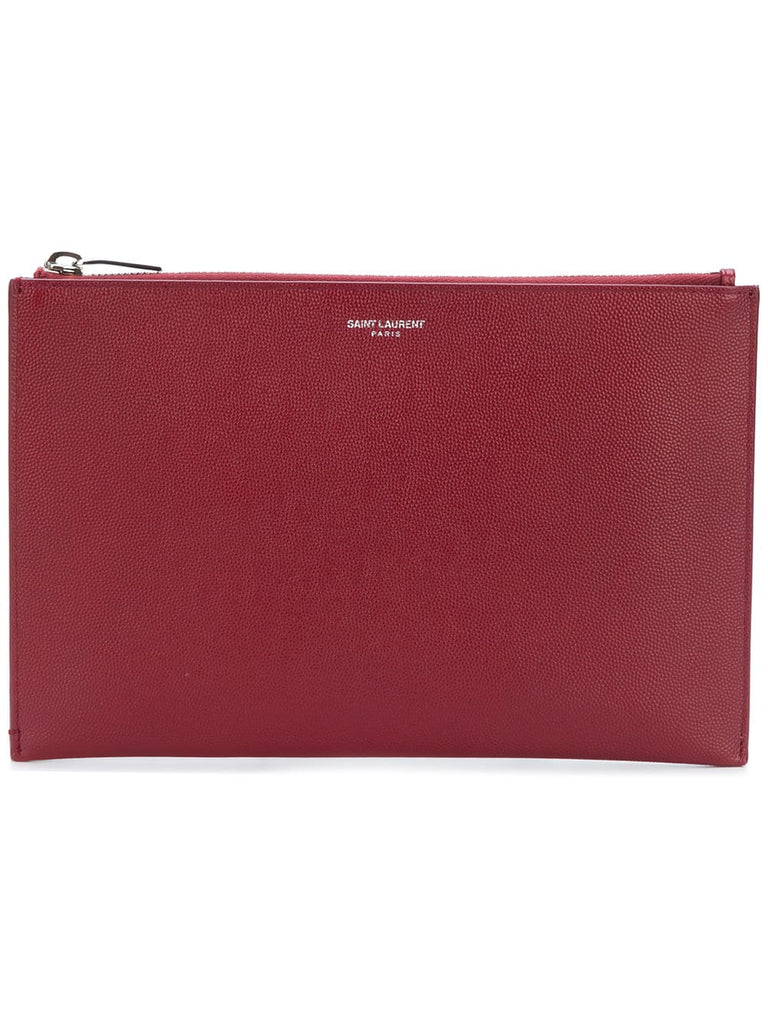 logo embossed clutch