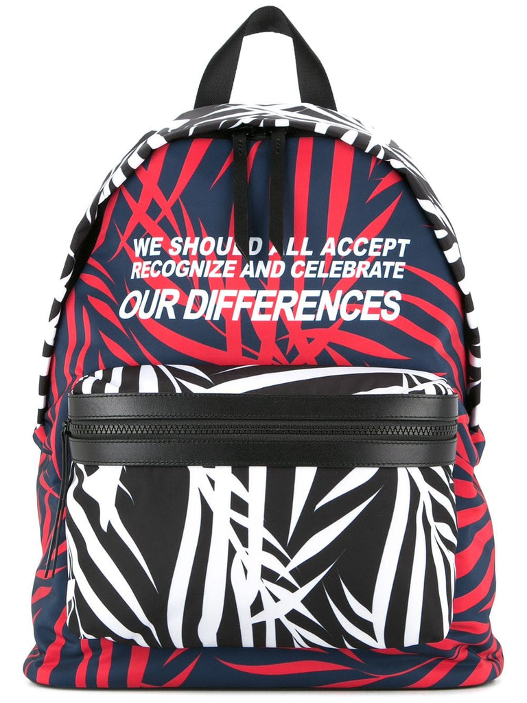 colour block leaf print backpack