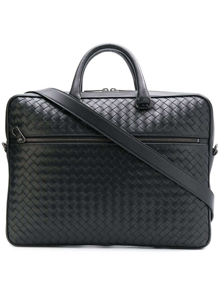 intrecciato weave leather briefcase