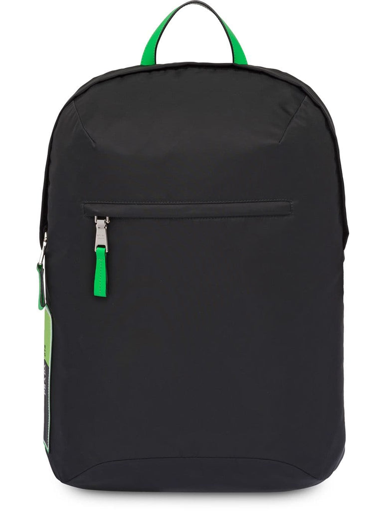 black and green large logo backpack