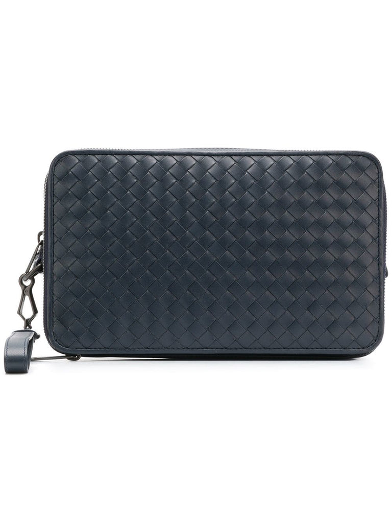 Intrecciato double zip clutch