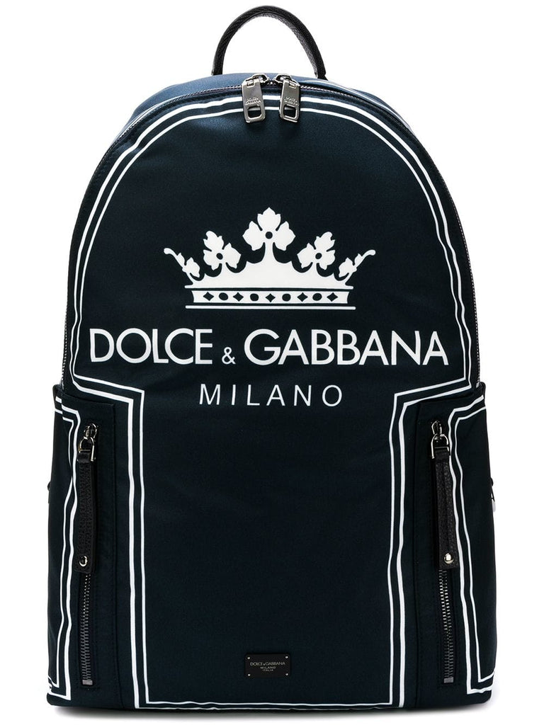 crown logo print backpack