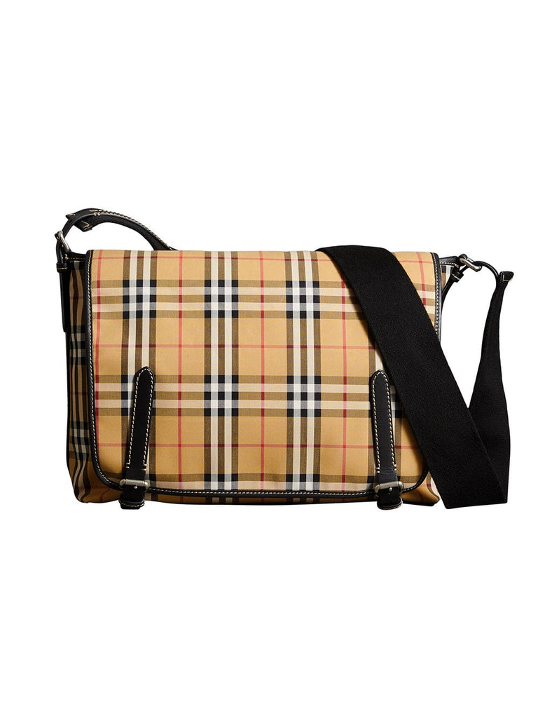 Large Leather Trim Vintage Check Messenger Bag