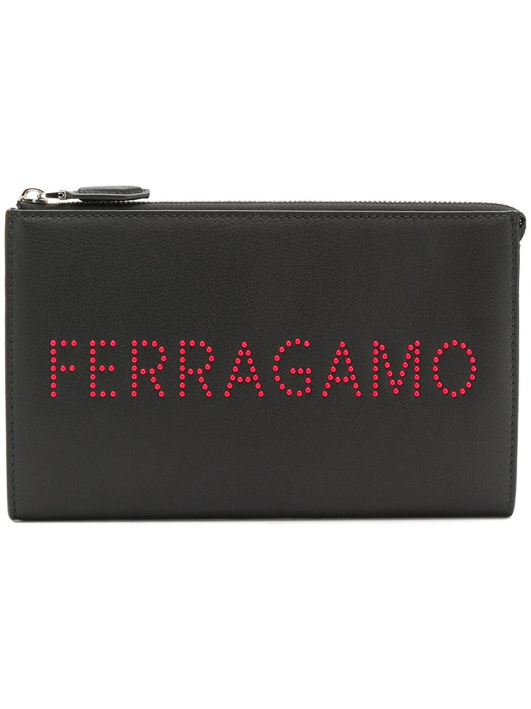 logo studded clutch bag