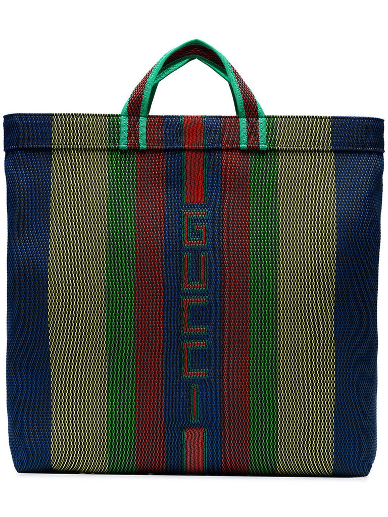 Multicoloured Stripe Logo Tote