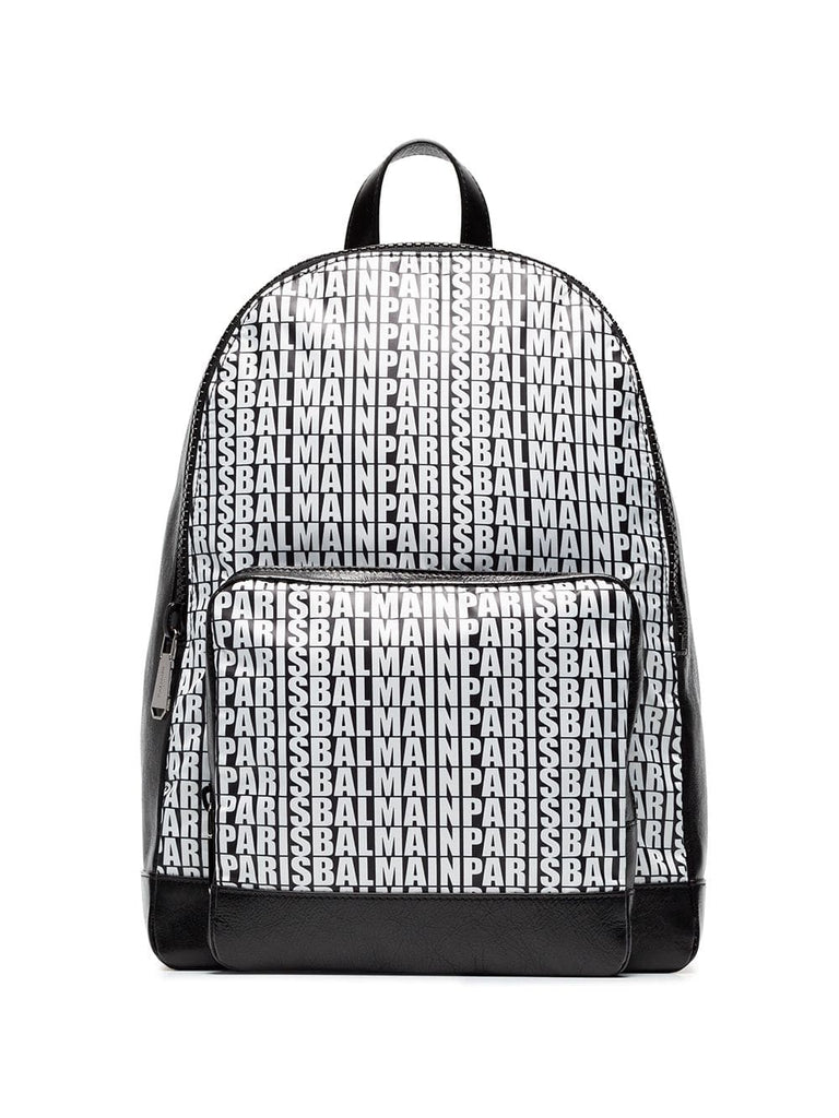 black and white logo leather backpack