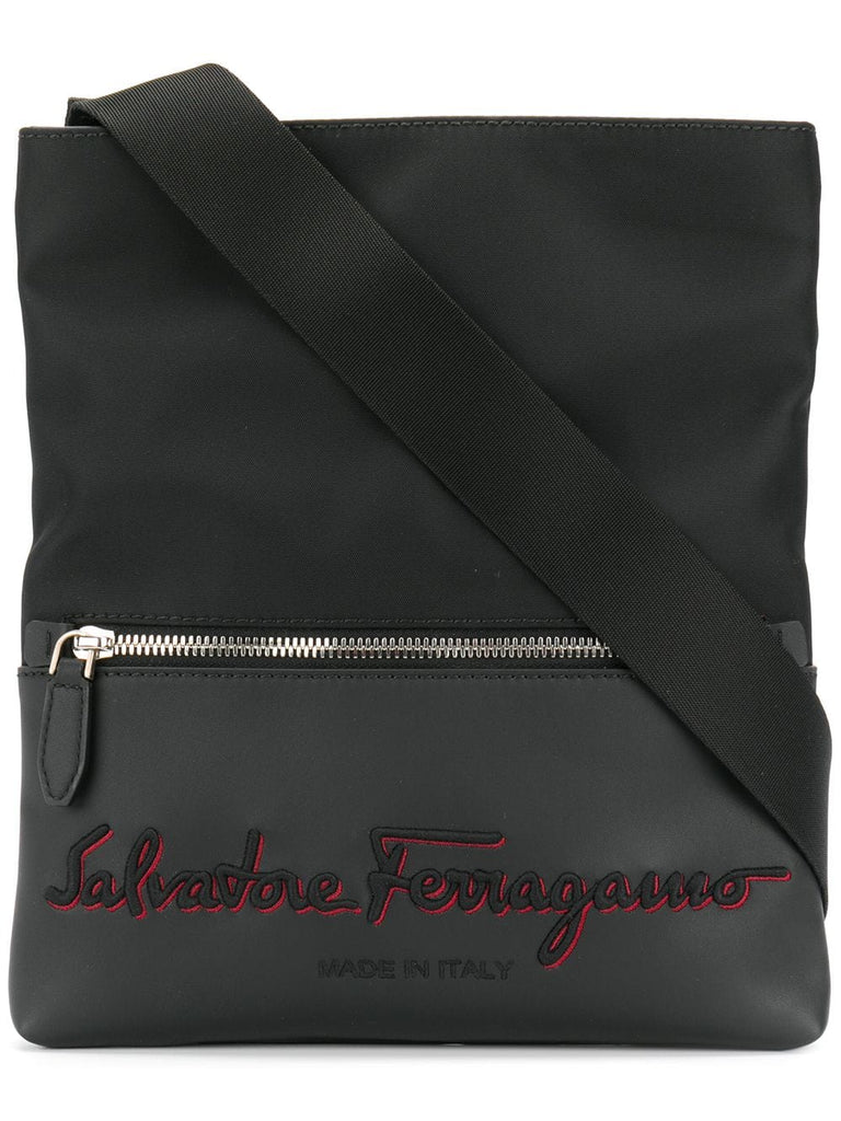 embroidered logo messenger bag