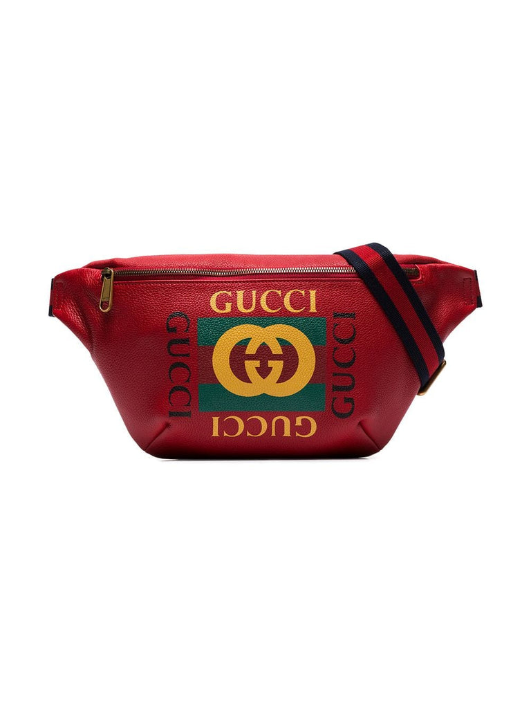 red leather logo cross body belt bag