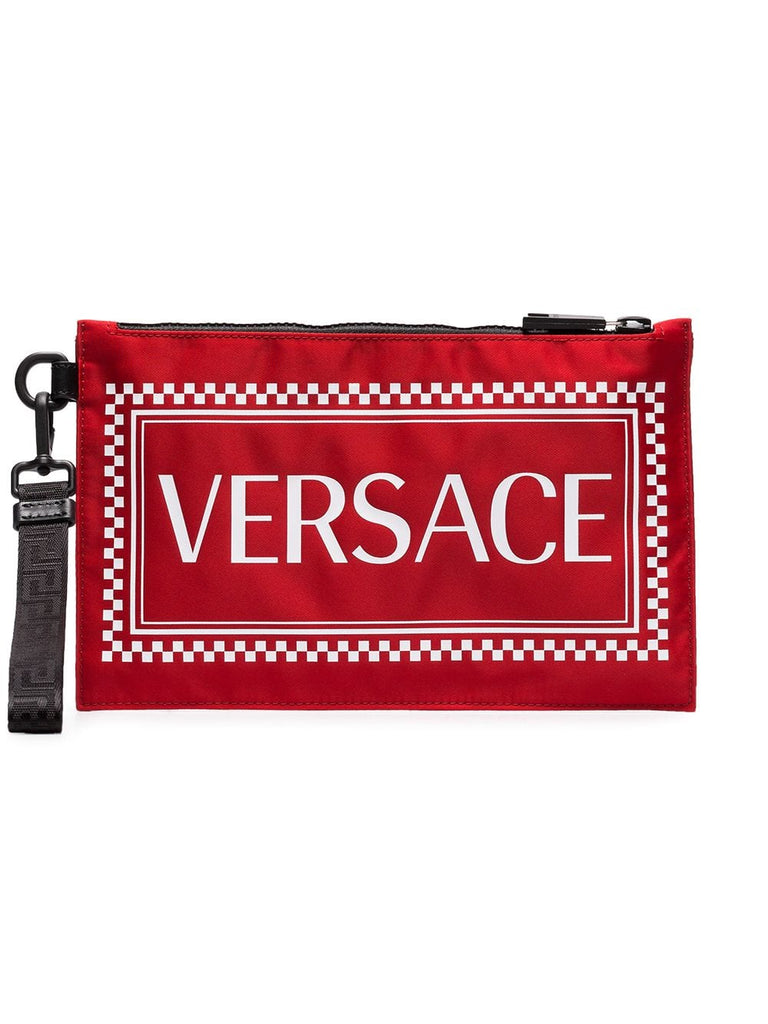 red logo print pouch bag