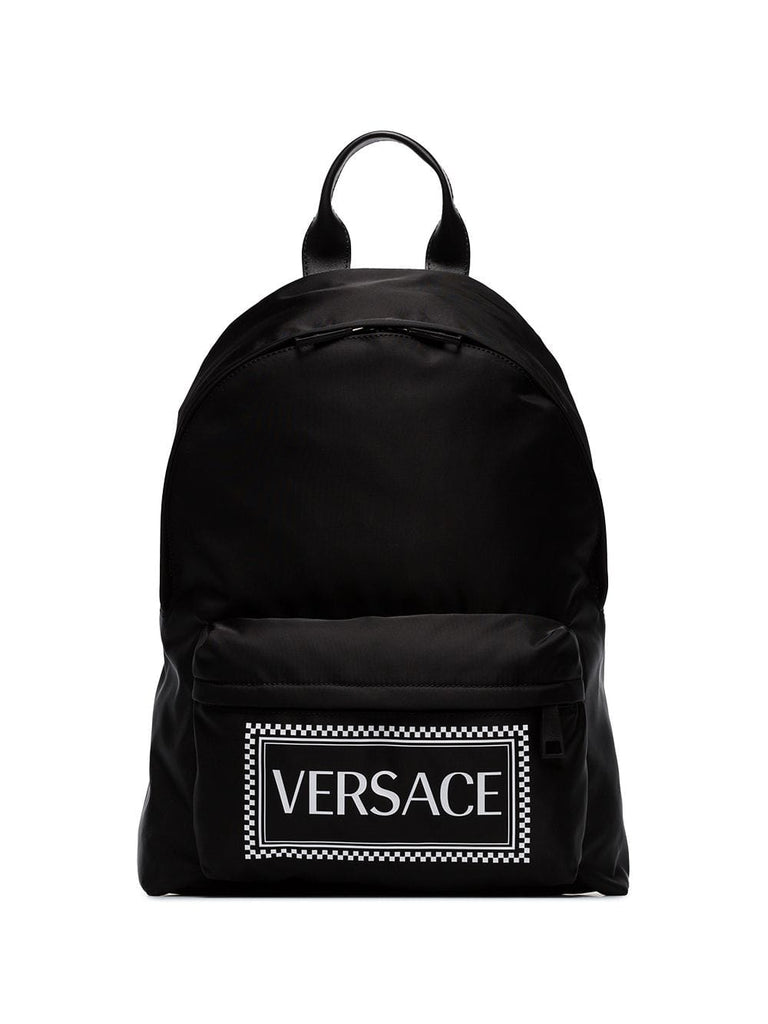 black nylon logo backpack