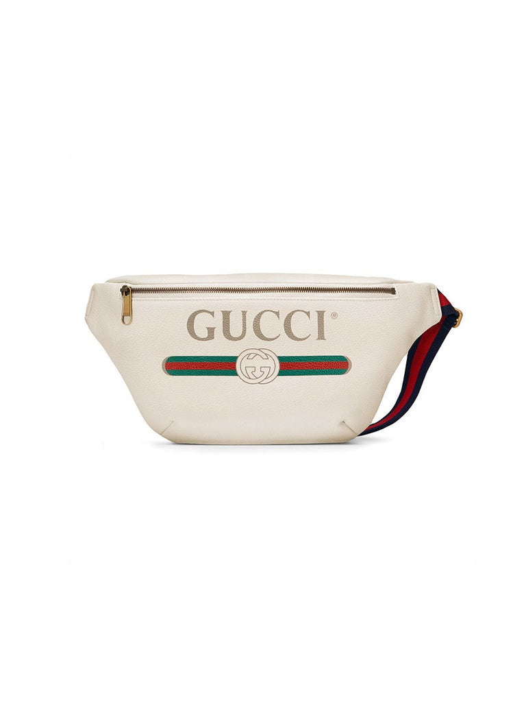 white Gucci Print leather belt bag