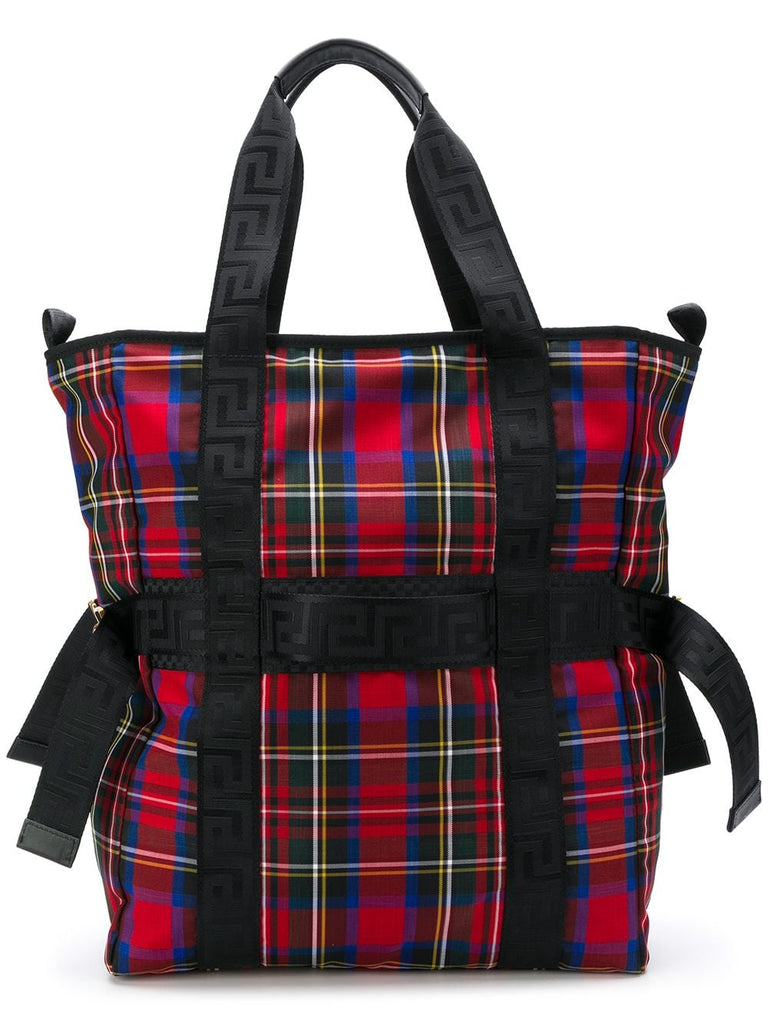 checked tote bag