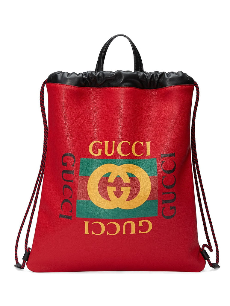 Gucci Print leather drawstring backpack