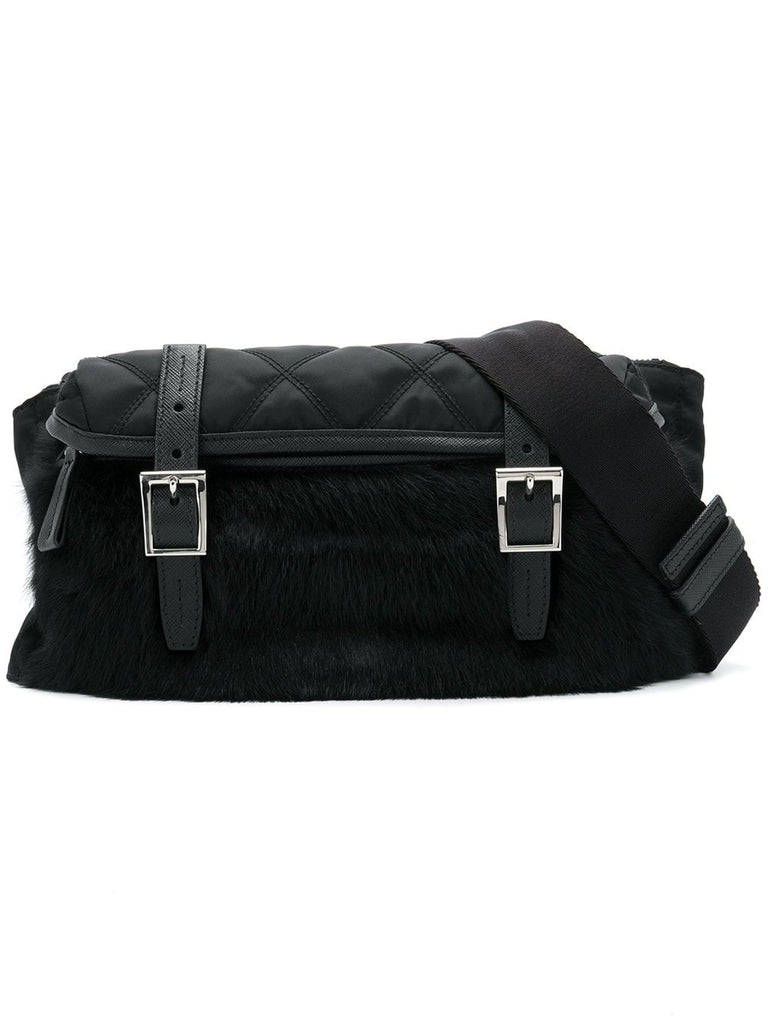 Quilted pony fur belt bag