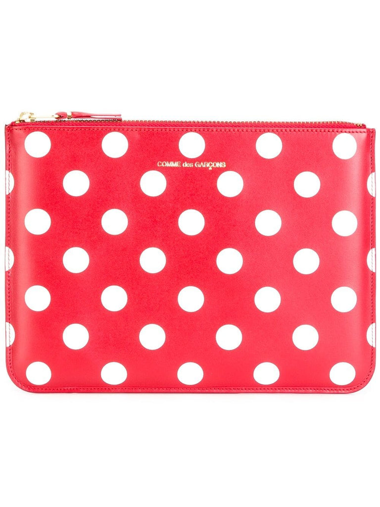 polka dot zipped clutch