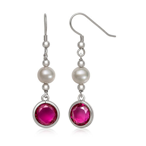 White CULTURED FRESHWATER PEARLS Sterling Silver Round Drop Earrings