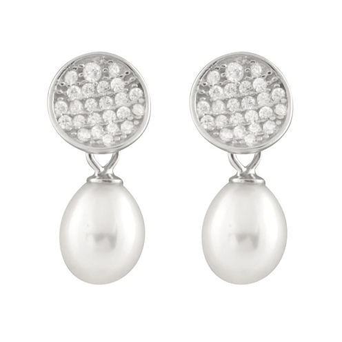 White CULTURED FRESHWATER PEARLS Sterling Silver Drop Earrings