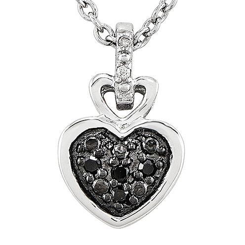 White and Color-Enhanced Black Diamond-Accent Sterling Silver Heart Pendant Necklace