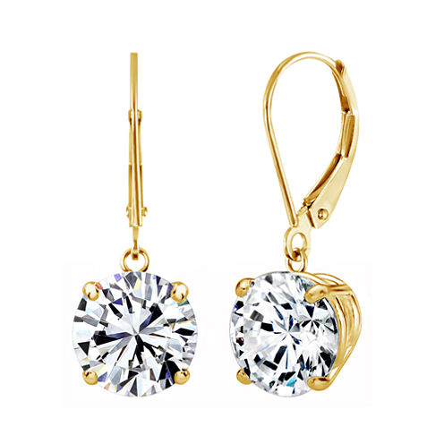 Swarovski White Zirconia 10K Gold Round Drop Earrings