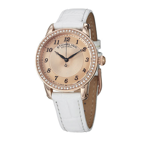 Stührling® Original Womens White Leather Strap Watch 5214.03