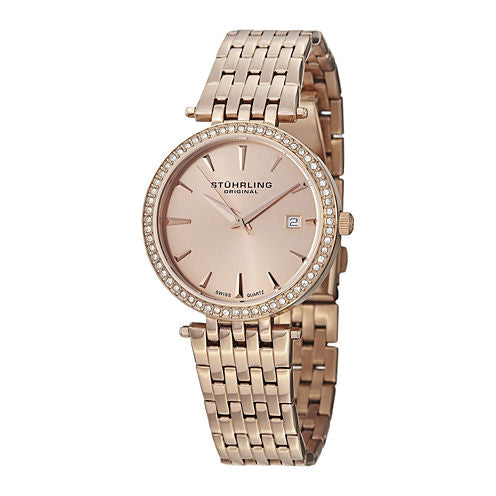 Stührling® Original Womens Crystal-Accent Rose-Tone Stainless Steel Watch