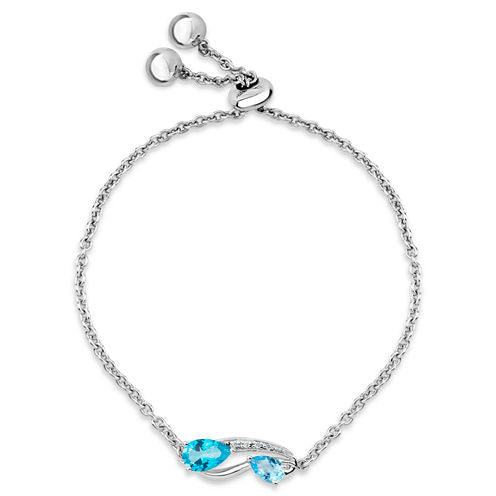 Sterling Silver Blue and White Topaz Bolo Bracelet featuring Swarovski Genuine Gemstones