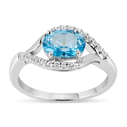 Sterling Silver Blue and White Genuine Topaz Ring featuring Swarovski Genuine Gemstones