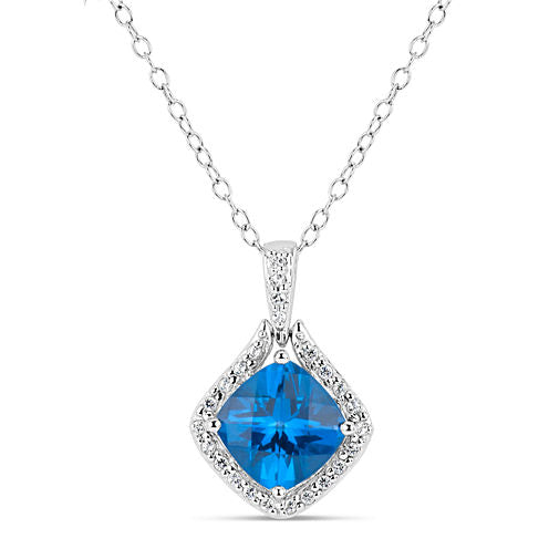 Sterling Silver Blue and White Genuine Topaz Pendant Necklace featuring Swarovski Genuine Gemstones