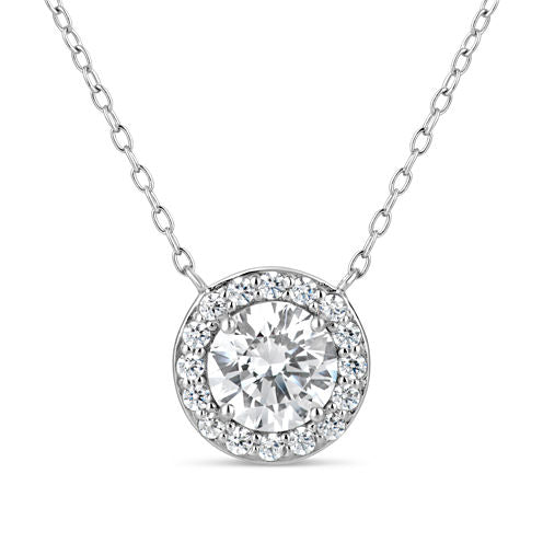 Sterling Silver & 18k Rose Gold Over Silver 2 3/4 CT. T.W. Halo Necklace - Featuring Swarovski Zirconia