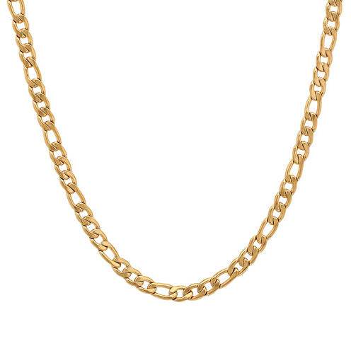 Steeltime 18K Gold Over Stainless Steel Semisolid Figaro 24 Inch Chain Necklace