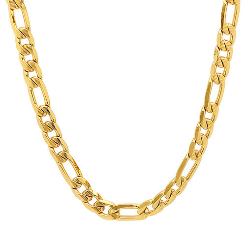 Steeltime 18K Gold Over Stainless Steel Figaro 24 Inch Chain Necklace