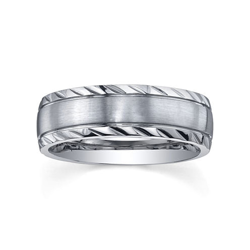 Stainless Steel Diamond-Cut Ring - Mens Band