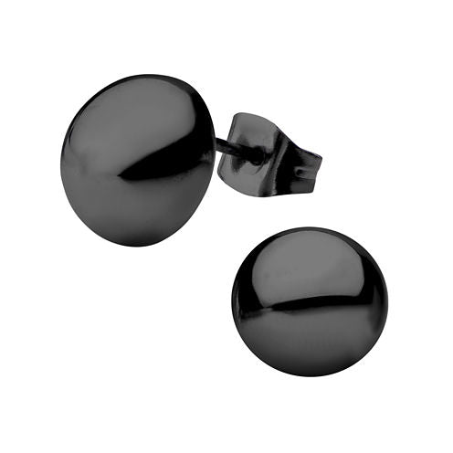 Stainless Steel and Black IP 10mm Hollow Button Stud Earrings