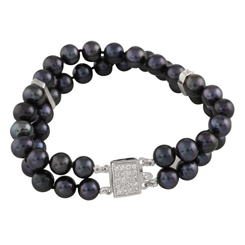 Splendid Pearls Womens Black Sterling Silver Beaded Bracelet