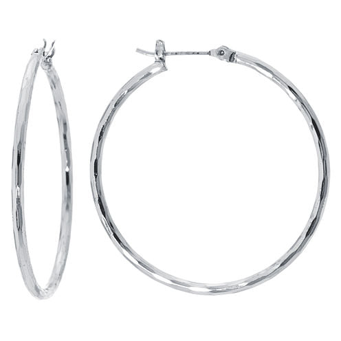 Sparkle Allure Silver Over Brass Diamond Cut Click Top Tube 40mm Hoop Earrings