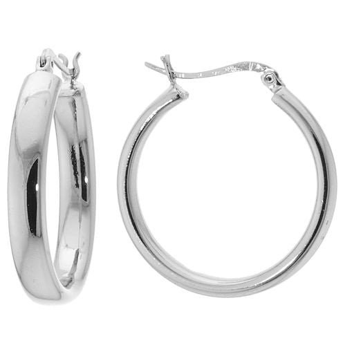 Sparkle Allure Silver Over Brass Click Top 30mm Hoop Earrings