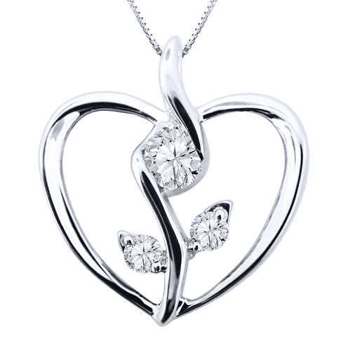 Sirena® 1/8 CT. Diamond 10K White Gold Flower Heart Pendant Necklace