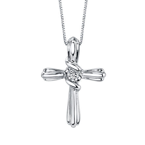 Sirena Womens Diamond Accent Genuine White Diamond 10K Gold Cross Pendant Necklace