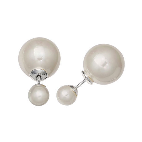 Simulated Pearl Front-to-Back Sterling Silver Stud Earrings