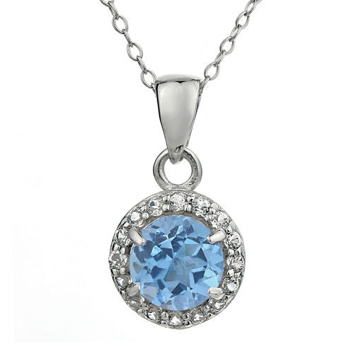 Simulated Aquamarine & White Topaz Sterling Silver Pendant Necklace