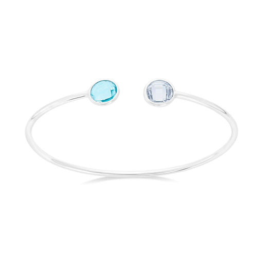 Simulated Aquamarine & Simulated White Sapphire Sterling Silver Bangle Bracelet