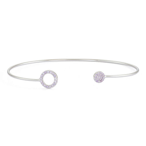 Simulated Amethyst Sterling Silver Circle Pave Bangle Bracelet