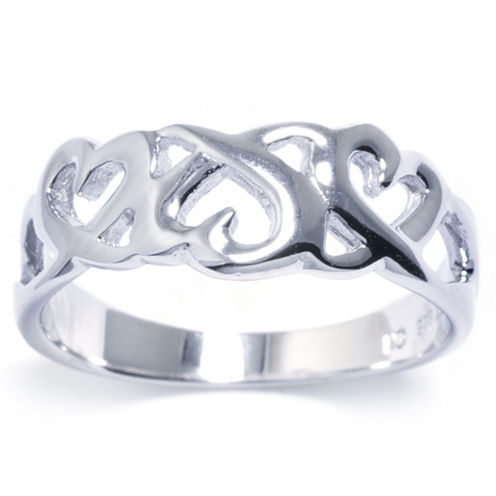 Silver Treasures Womens Sterling Silver Ribbon Heart Ring