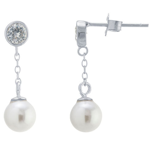 Silver Treasures White SIMULATED PEARLS Drop Earrings