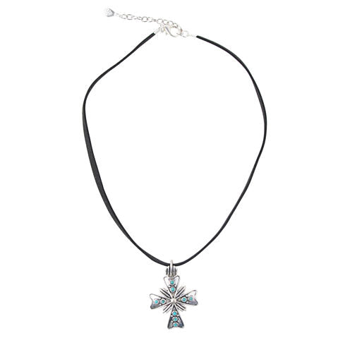 Silver Elements By Barse Womens Lab Created Blue Turquoise Sterling Silver Cross Pendant Necklace