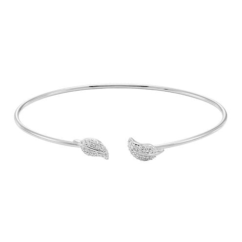 Silver .20 Carat Diamond Leaf Flex Bangle Bracelet