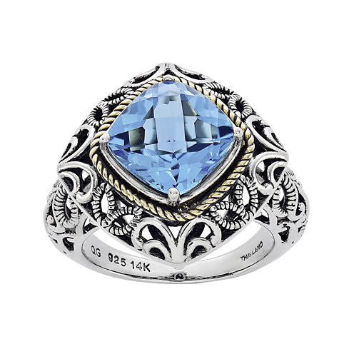 Shey Couture Genuine Sky Blue Topaz Sterling Silver 14k Gold Ring