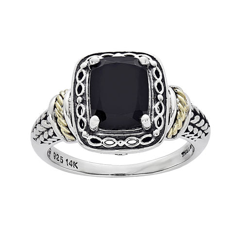 Shey Couture Genuine Onyx and Sterling Silver and 14K Gold Ring